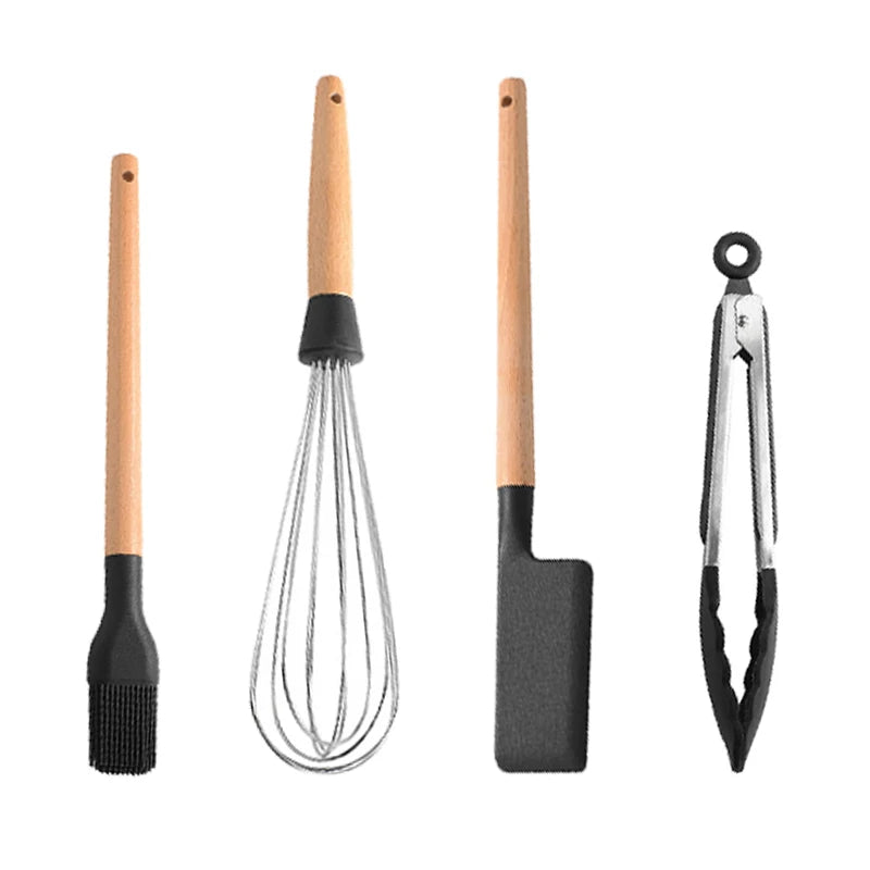 White Silicone Wooden Handle Soup Spoon Spatula Brush Scraper Pasta Egg Beater Non-stick Kitchen Cooking Tools Kitchenware