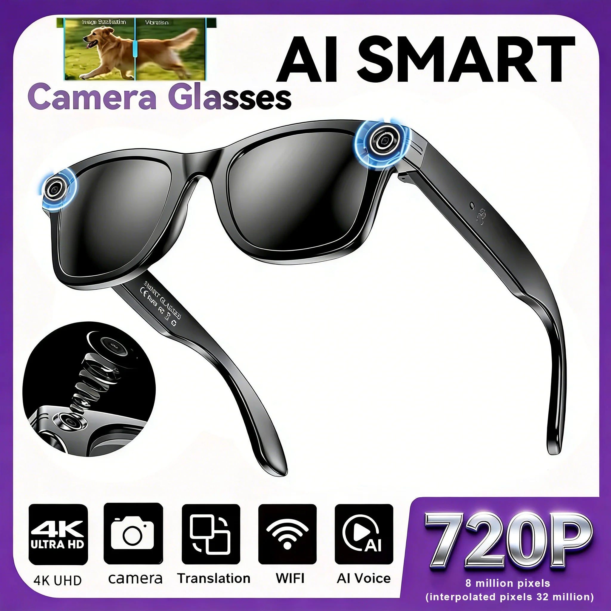 New Upgrade Smart glasses With Camera Video Recording AI Photo Recognition Bluetooth Call Translation Voice Sunglasses Men Women