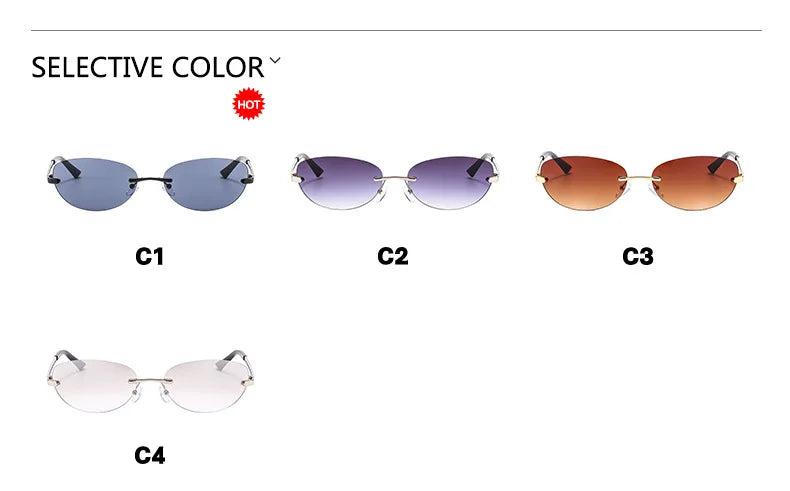 Rimless  Sunglasses Women Fashion Oval 2000'S Brand Designer Sun Glasses Y2k Wrap Around Transparent Eyewear Gradient  Shades