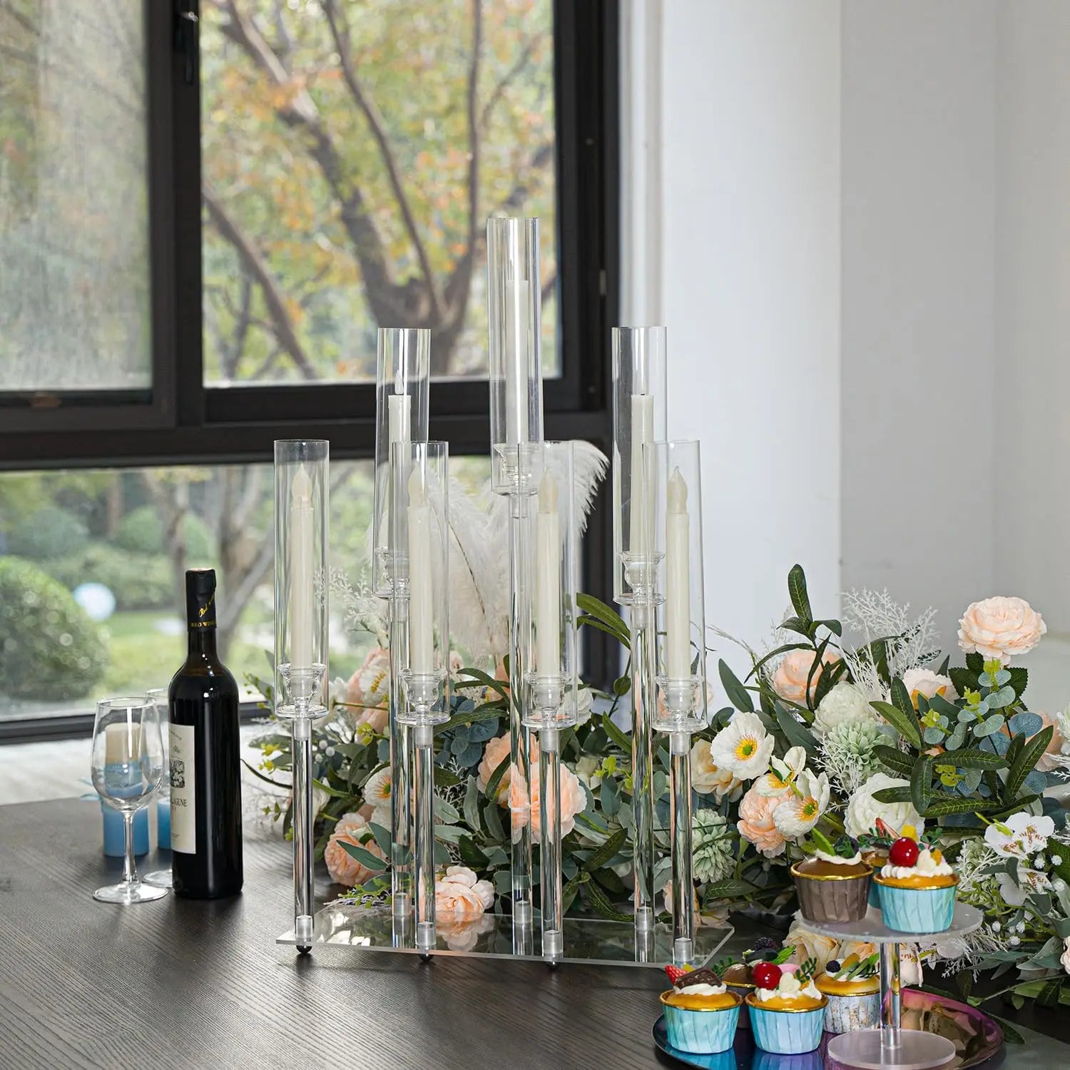 4pcs 7-Arm Acrylic Candlestick Clear Candelabra 26.5 Inch Tall for Wedding Birthday Party Living Room Decor
