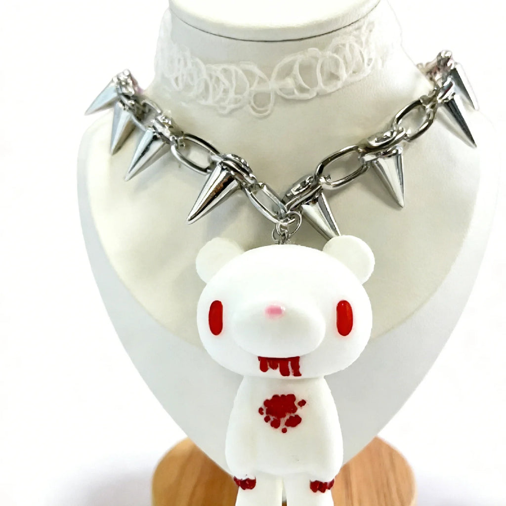 Gloomy Bear Spike Choker Necklace, Y2K Gothic Punk Rivet Chain with Cute Bear Pendant, Harajuku Alternative Jewelry for Women