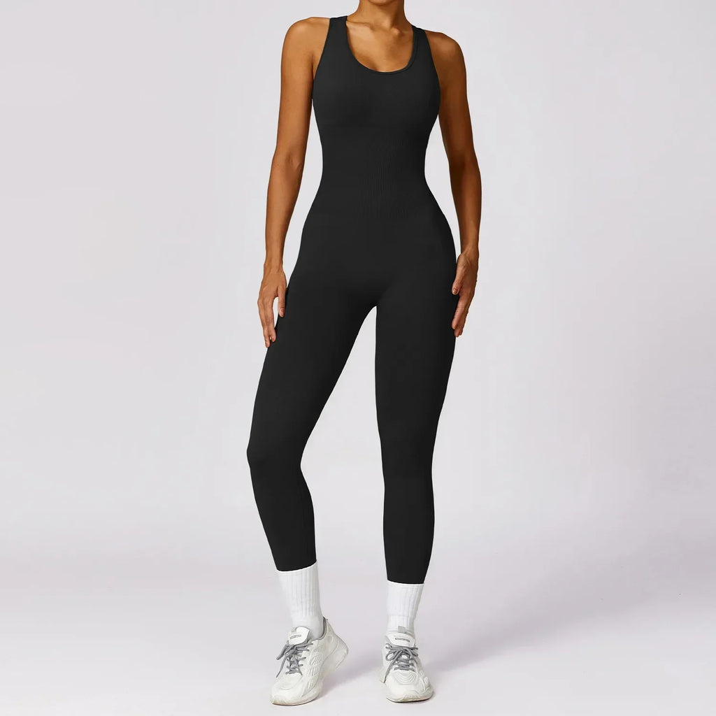Seamless Gym Sport Jumpsuit Women Sportswear Sexy Hollow Backless Scrunch Fitness Overalls Push Up One Pieces Outfit Yoga Wear
