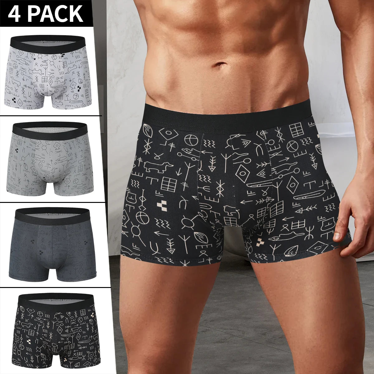4 Pieces European and American Size MEN'S FASHION Printed Boxer Underwear Comfortable Swimming Trunks Oversized Underwear Shorts