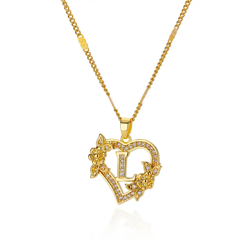 Heart Initial Letter Necklaces For Women Gold Color Stainless Steel Chain A-Z Alphabet Pendant Necklace Birthday Jewelry Gift