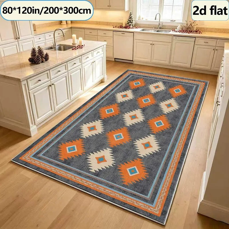 Bohemian Style Southwest Ethnic Style Diamond Geometric Pattern Carpet Square Rug Non-Slip Washable Floor Mat Suitable for Living Room Camping Home