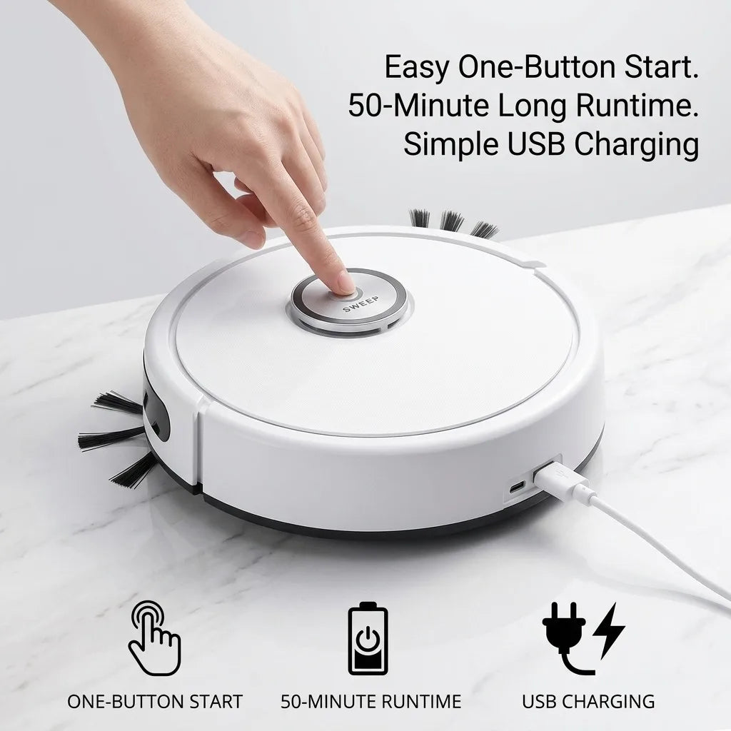 Robot Vacuum Cleaner, 4.5cm Ultra-Slim Robotic Vacuum for Pet Hair & Hard Floor, 45dB Quiet Automatic Floor Sweeper with 50-Min Runtime, Smart Obstacle Avoidance Mini Sweeping Robot for Home & Office