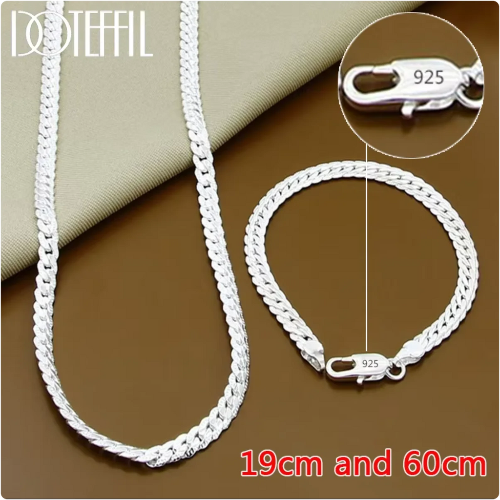 DOTEFFIL 925 Sterling Silver 8/16/18/20/22/24 Inch 6mm Side Chain Necklace Bracelet For Woman Men Fashion Charm Wedding Jewelry