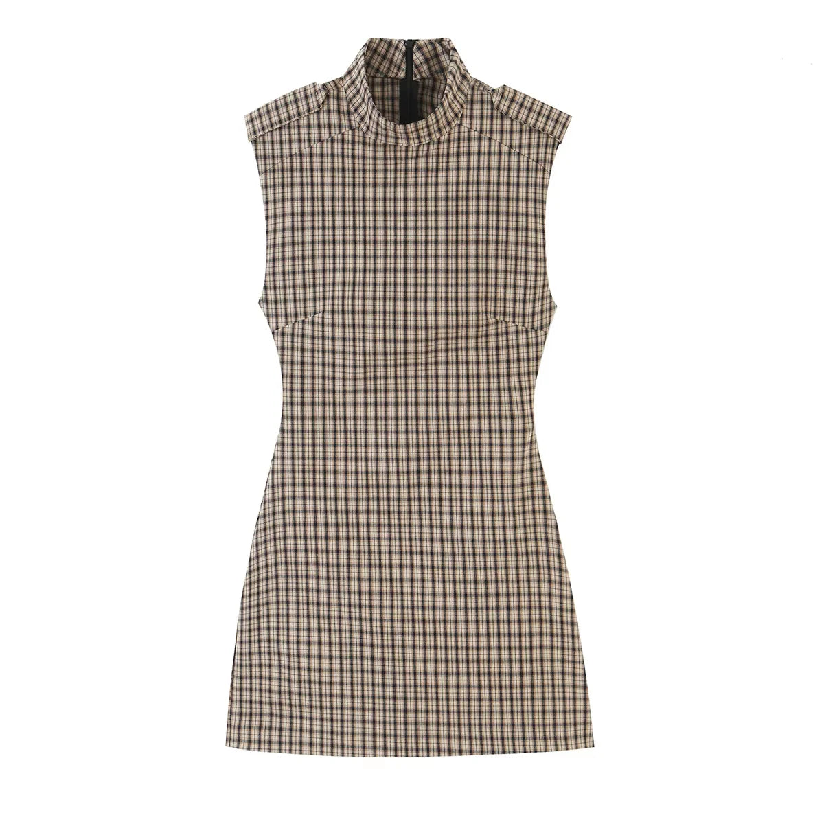 TFMLN Fashion Women Plaid Print Short Playsuits Vintage Stand Collar Elegant Sleeveless Back Zipper Slim Casual Rompers New