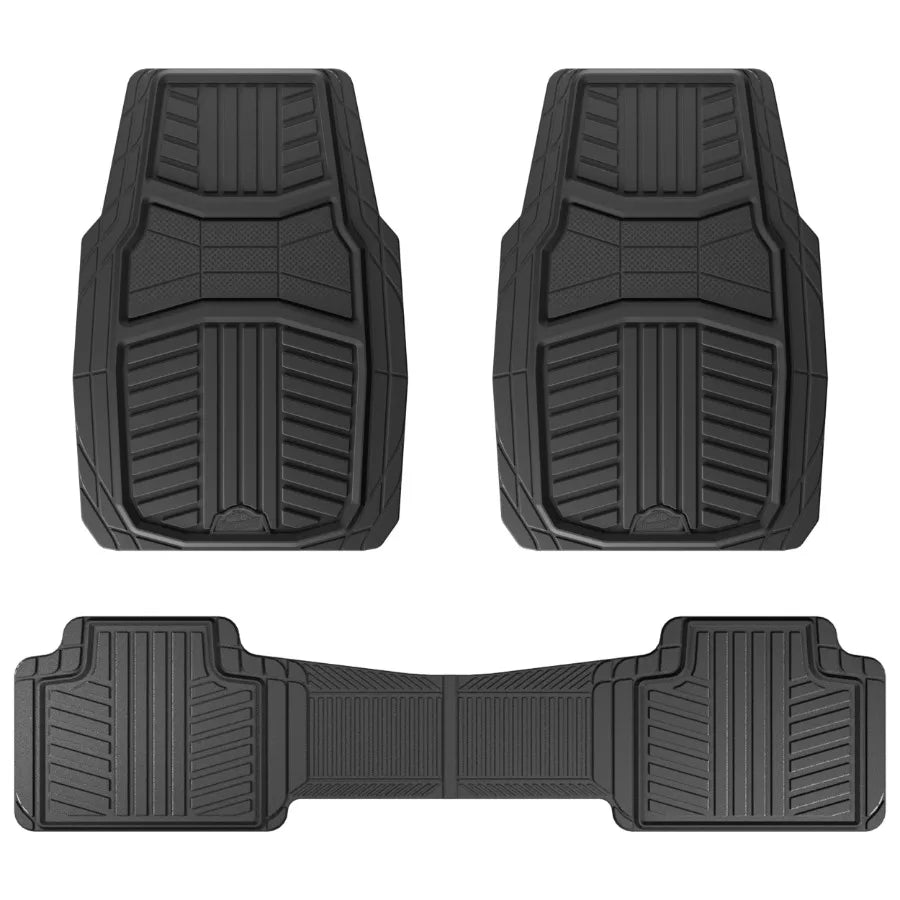 3-Piece Black Full Coverage Floor Mats with Reinforced Heel Pad and Anti-Slip Cleats