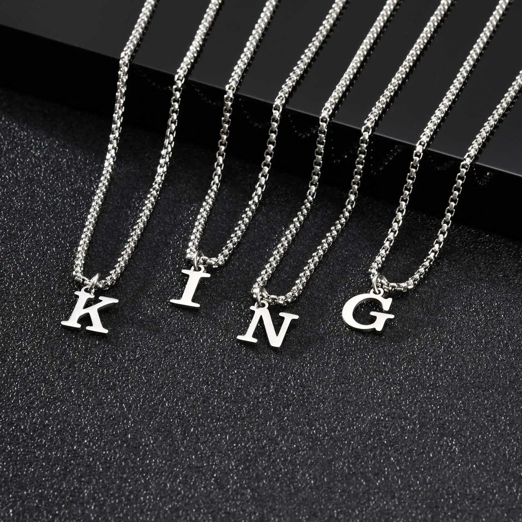 Vnox Simple A-Z Letter Necklace for Men, Waterproof Stainless Steel 26 Letters Pendant Necklace，Men’s Minimal Initial Necklace