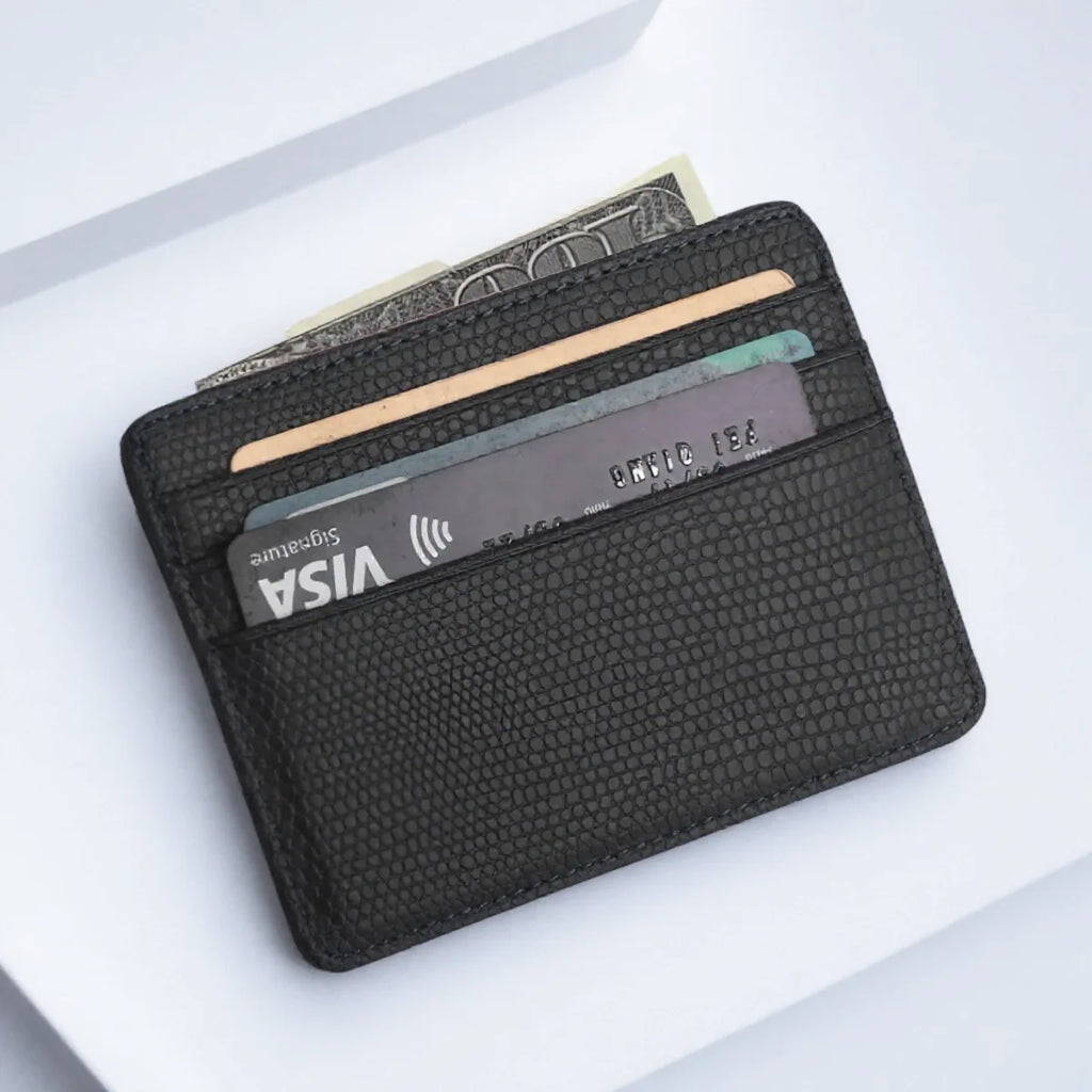 Mini Travel PU Leather Card Holder Wallet Lizard Pattern ID Window Case for Men Women Compact Wallet Organizer