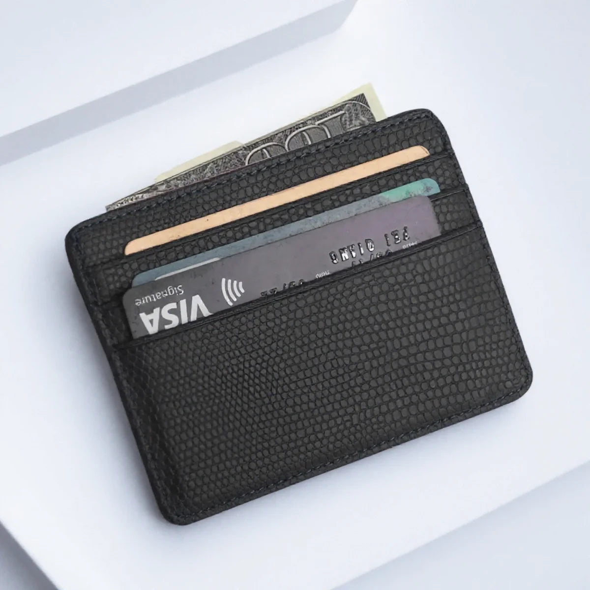 Mini Travel PU Leather Card Holder Wallet Lizard Pattern ID Window Case for Men Women Compact Wallet Organizer