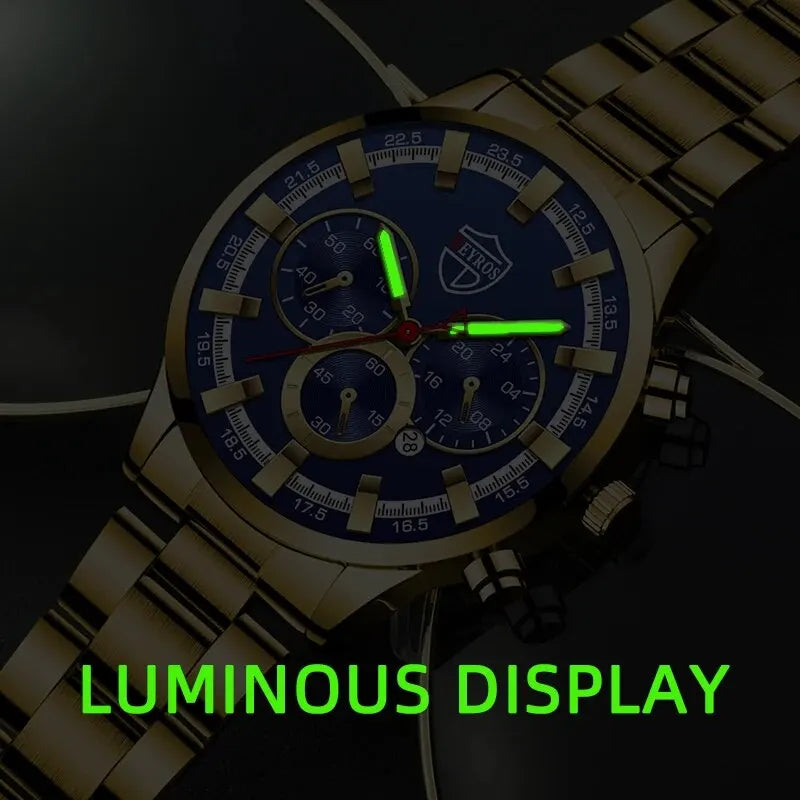 Fashion Men's Watches Business Stainless Steel Quartz Wrist Watch Calendar Date Male Casual Sports Luminous Clock