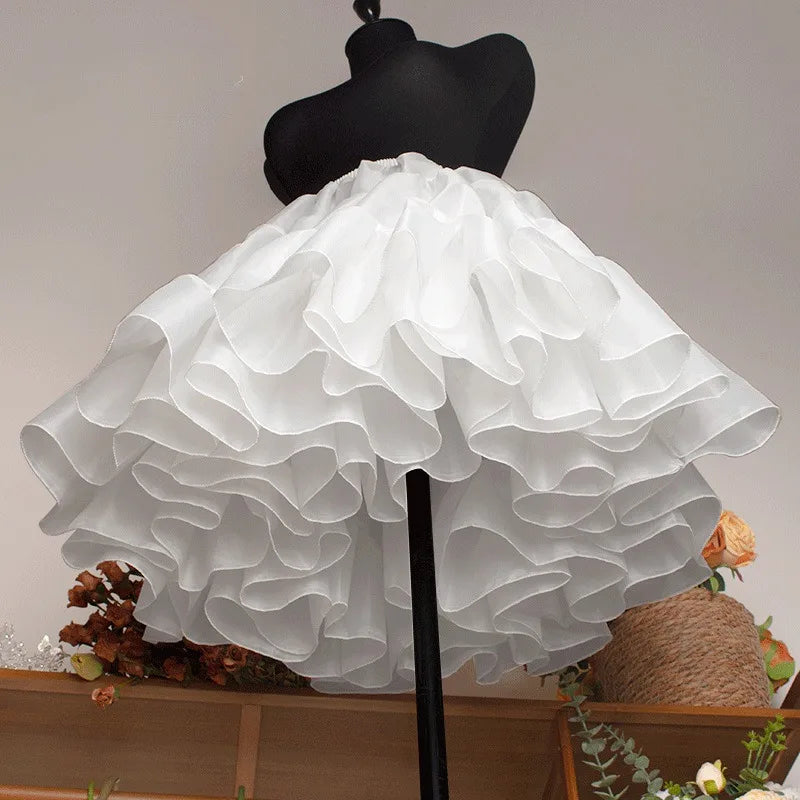 Women Girls Short Crinoline Petticoat Adult Elastic Waist Underskirt for Wedding Dress Cosplay Big Hem Dress White Skirt
