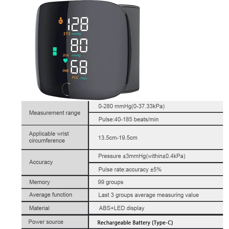USB Rechargeable Wrist Blood Pressure Monitor English Voice Tonometer Best Automatic Digita Sphygmomanom BP