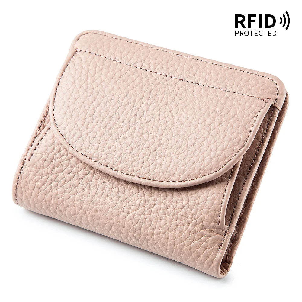 New Women Genuine Leather Mini Wallet RFID Folding Simple Ultra-thin Small Soft Cowhide Wallet Female Card Holder Coin Bags