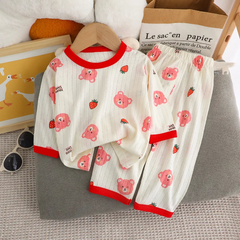 Cute Bear Print Baby Clothing Set Children Long Sleeve+ Pants Two Pieces Suit Kids Cotton Pullover Top Tee Girl Boy Casual