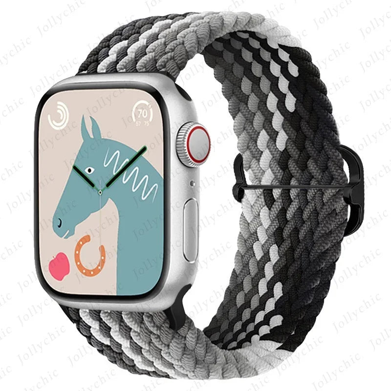Braided Loop for Apple Watch Strap 44mm 40mm 45mm 41mm 42mm 38mm 49mm Elastic Solo Bracelet IWatch Series 7 Se 3 6 Ultra 8 Band