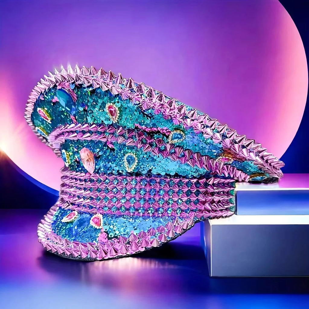 HongLuan Blue Steampunk Captain Hat Rhinestone for Burning Man Festival Woman, Vintage Military Accessories & Military Cap Man
