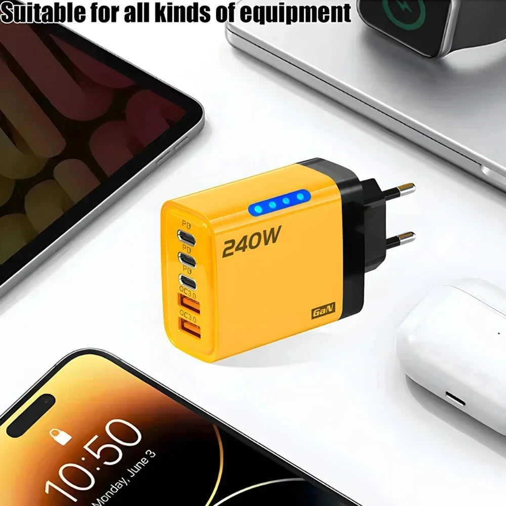USB Type C 240W GaN Charger Fast Charging PD Quick Charger 3.0 Wall Adapter EU/US Charging Plug For iPhone Xiaomi Samsung Huawei