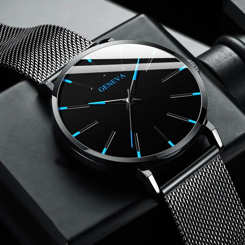 Fashion Ultra Thin Men’s Business Watches Steel Mesh Belt Quartz Wrist Watch for Man Clock Reloj Hombre