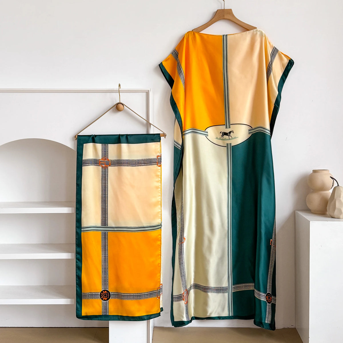 New Summer Fashion Women's Kaftan Dress with Big Scarf Loose Abaya Muslim Casual Print Shawl Robe African Style Dubai Turkey