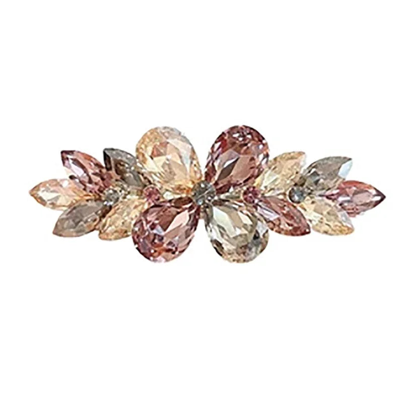 Luxury Colorful Crystal Folower Hairpin Spring Clip High-end Women's Back of Head Half-tied Hair Clip France Hair Accessories
