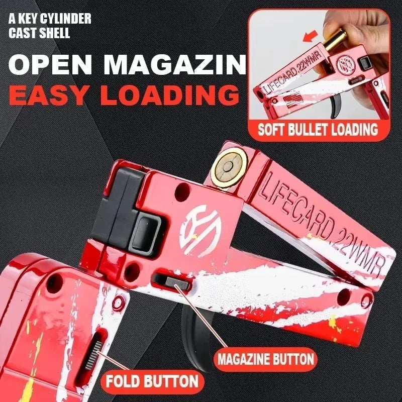 New Upgraded Lifecard Metal Folding Toy Gun With Soft Bullets Alloy Pistol Shooting Model for Kids for Adults