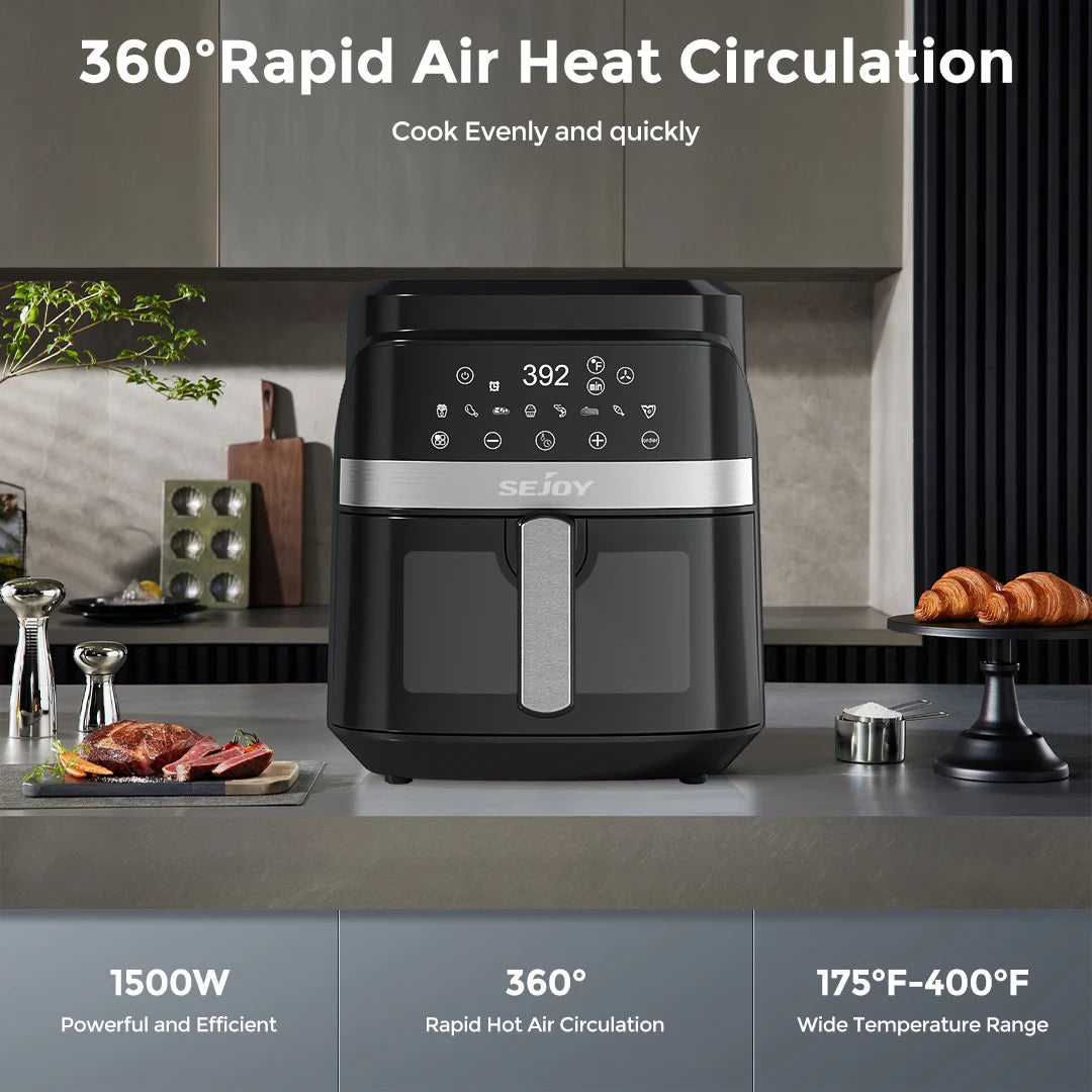 Sejoy Air Fryer 8-in-1,6 Quart Electric Hot Fryer Oven Oilless Cooker,Roast, Bake, Plus Bake,Dehydrate, and Keep Food Warm