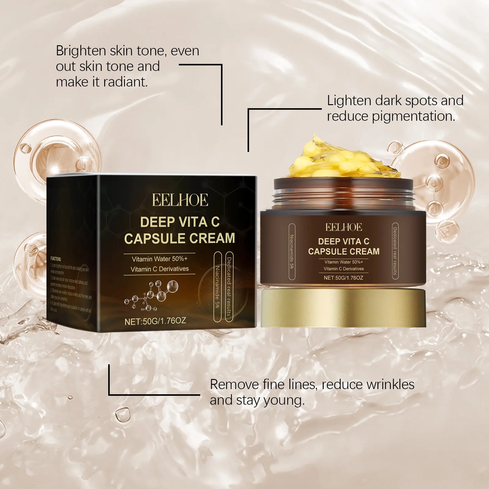 EELHOE Nicotinamide Facial Lightening Cream for Face Moisturizer Repair Brightening Skin Care Products Vitamin C Cream Capsules