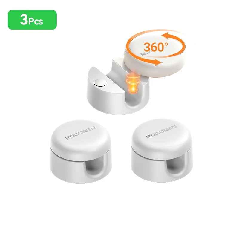Rocoren 360° Rotating Magnetic Cable Management Self Adhesive Wire Cord Organizer Cable Clips Adjustable Wire Holder Under Desk