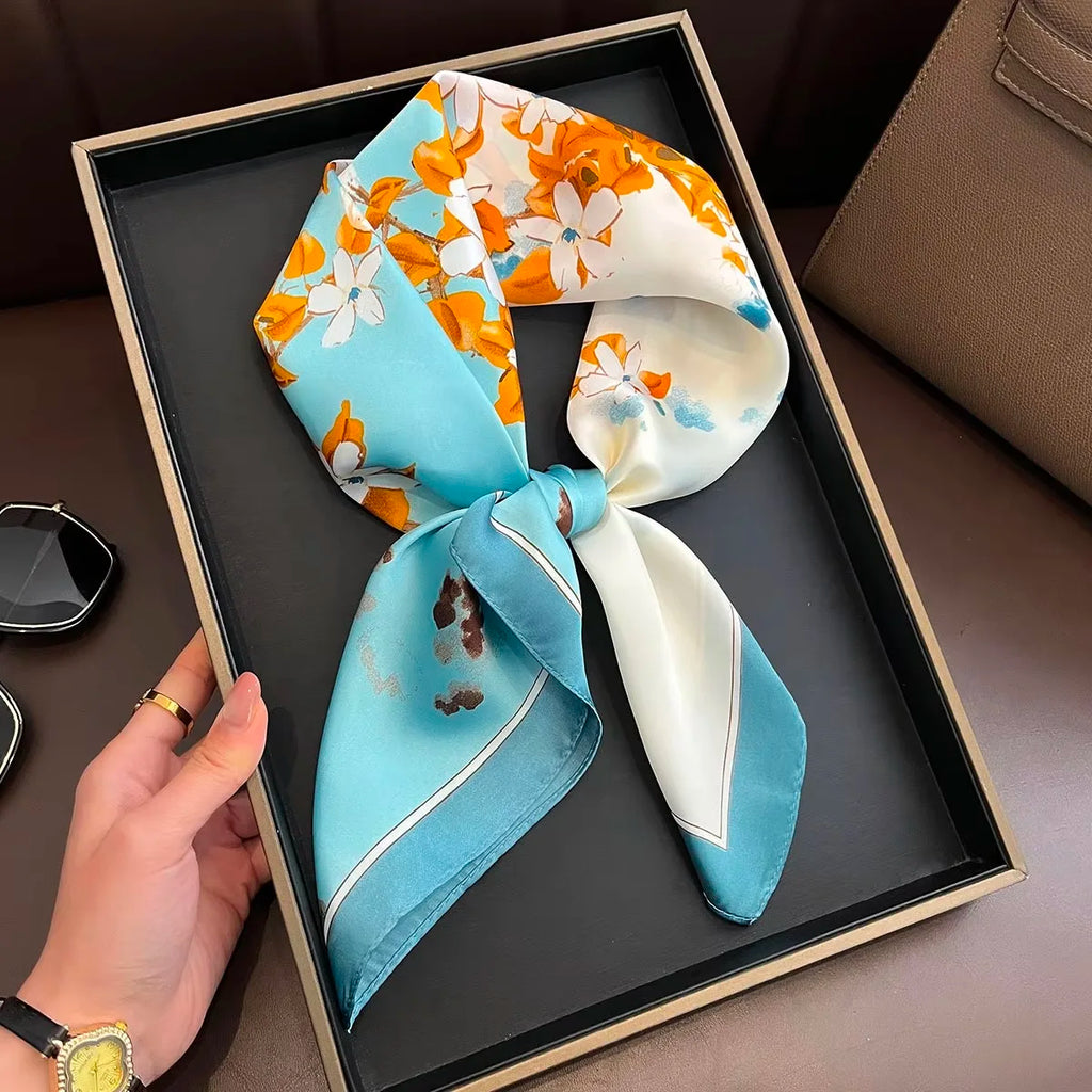 2025 New Yellow Lemon Print Square Silk Scarf for Women 70*70cm Neck Ties Fashion Decorate Neckerchief Female Hijab Bag Ribbions