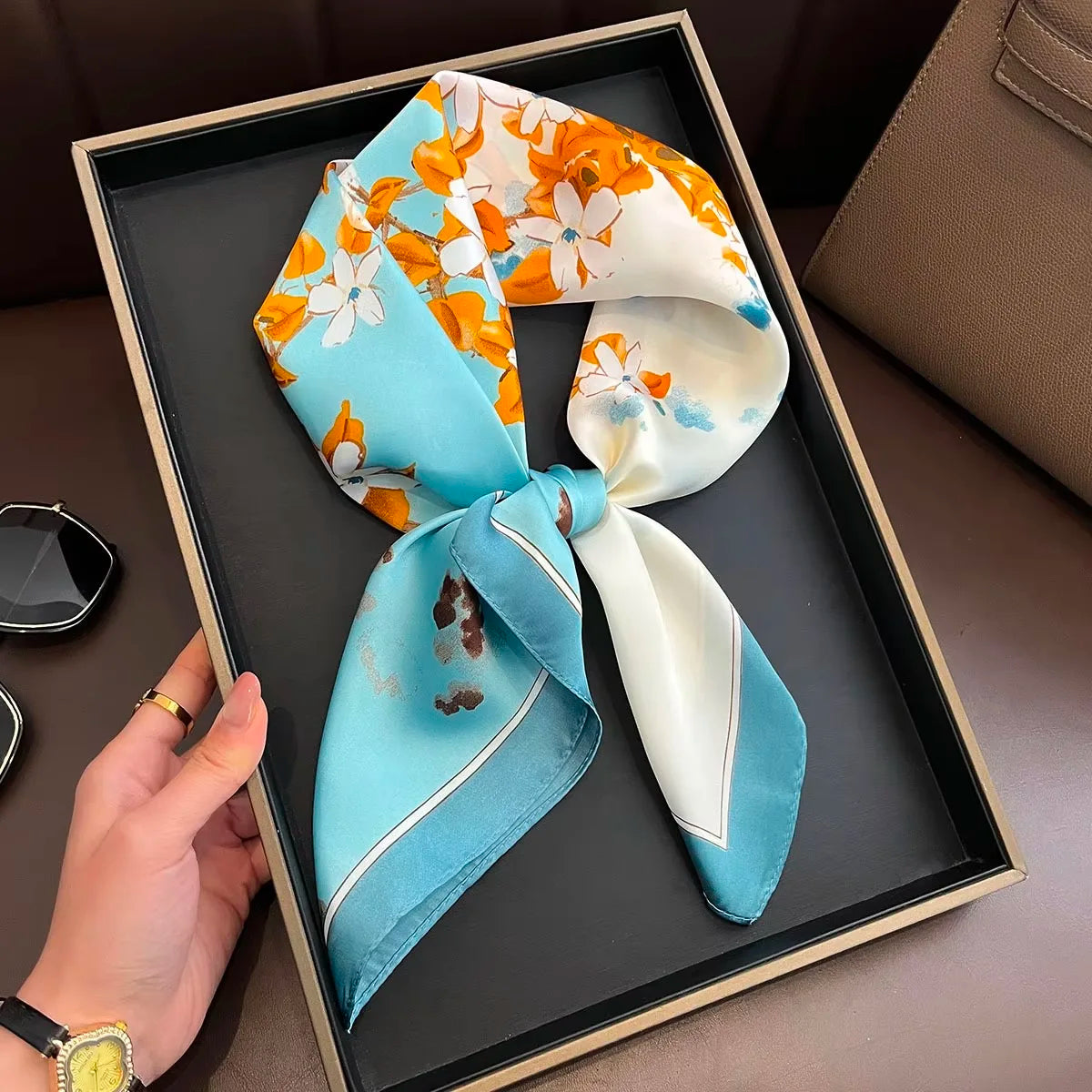 2025 New Yellow Lemon Print Square Silk Scarf for Women 70*70cm Neck Ties Fashion Decorate Neckerchief Female Hijab Bag Ribbions