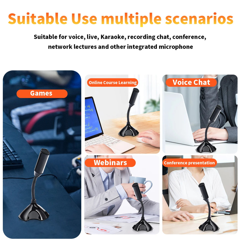 USB Laptop Microphone Voice Mic High Sensitivity Mini Studio Speech Mic Stand With Holder Gaming Conference for Desktop PC