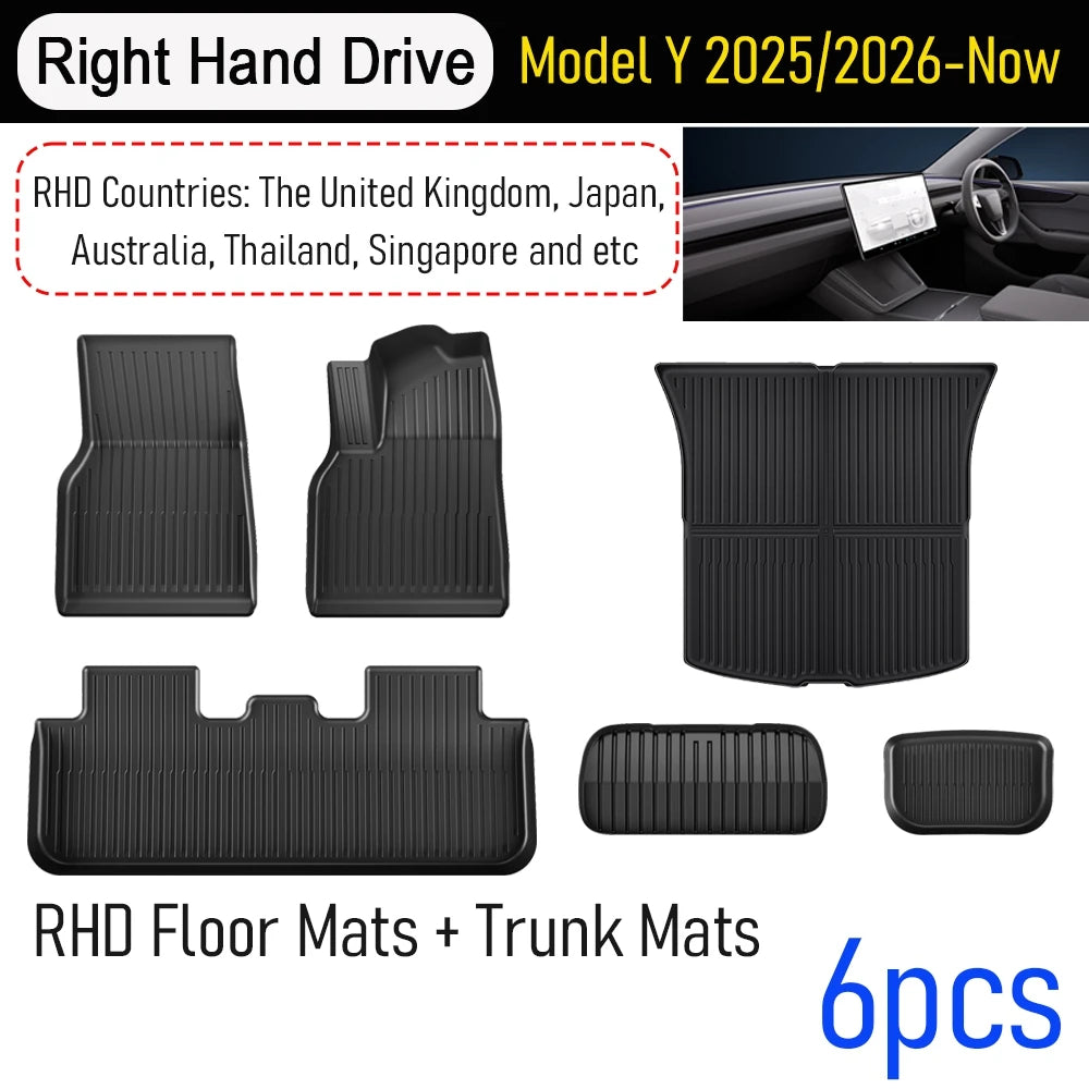 Car Floor Mats for Tesla Model Y Juniper 2025 2026 Front Rear Trunk Mat Non-Slip Cargo Liner Backrest Pads Left Right Hand Drive
