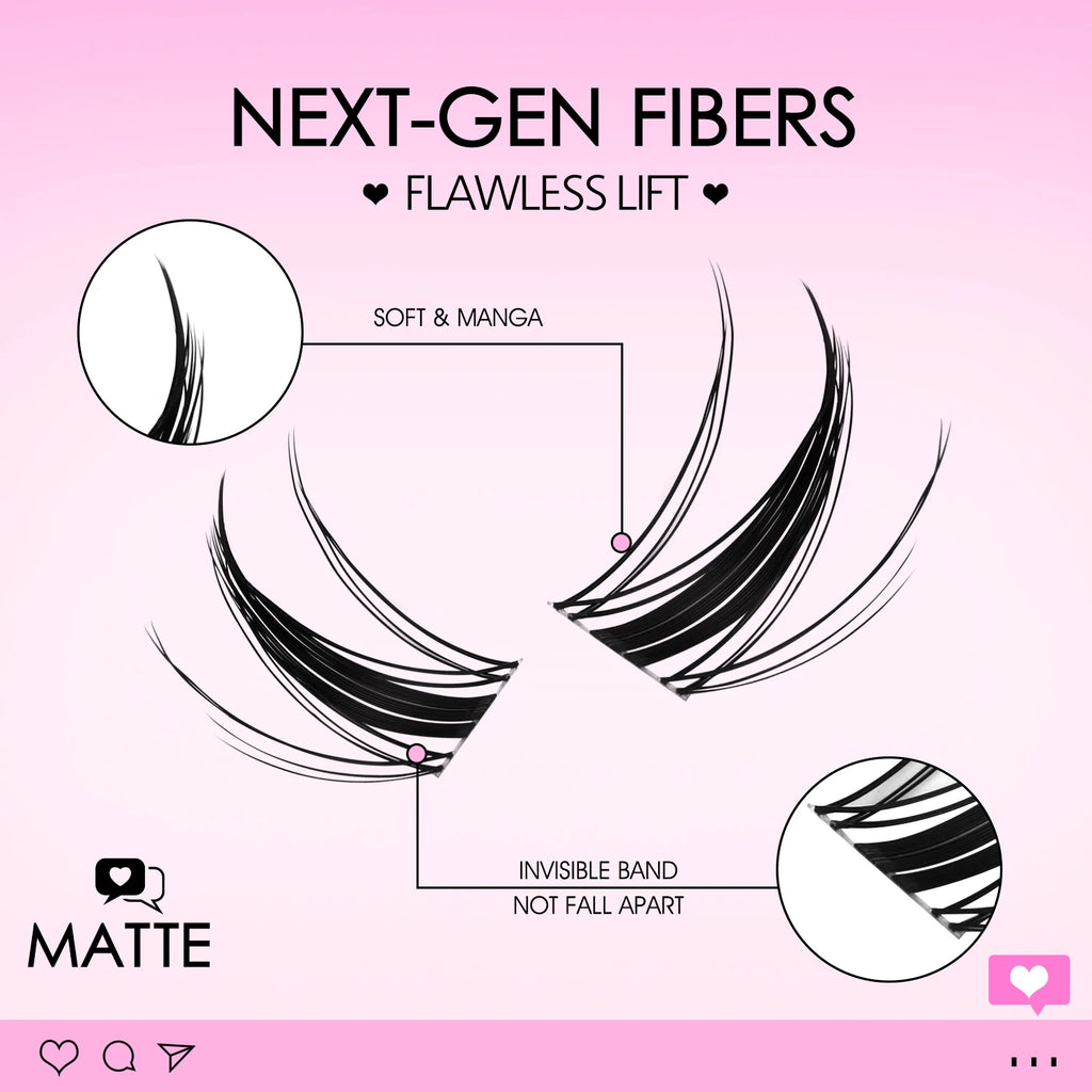 WOSHEER Lash Clusters Manga Lash Clusters Kit Clear Fairy Eyelash Clusters Wet-Look Spiky Anime Lashes Individual Lashes