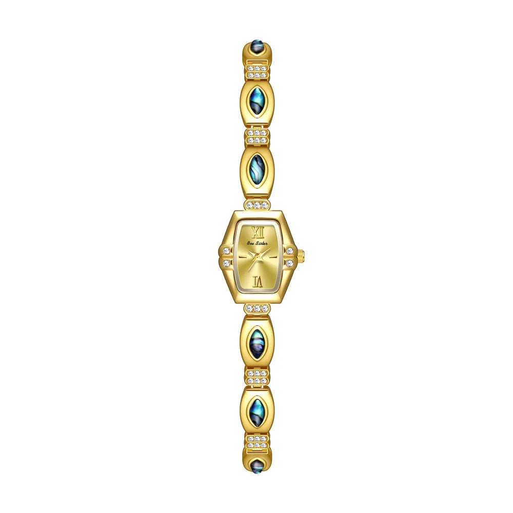 NEW Retro Luxury Women's Watches with Colored Gemstones Barrel-Shaped Small Dial Bracelet-Style Quartz Wristwatch for Women