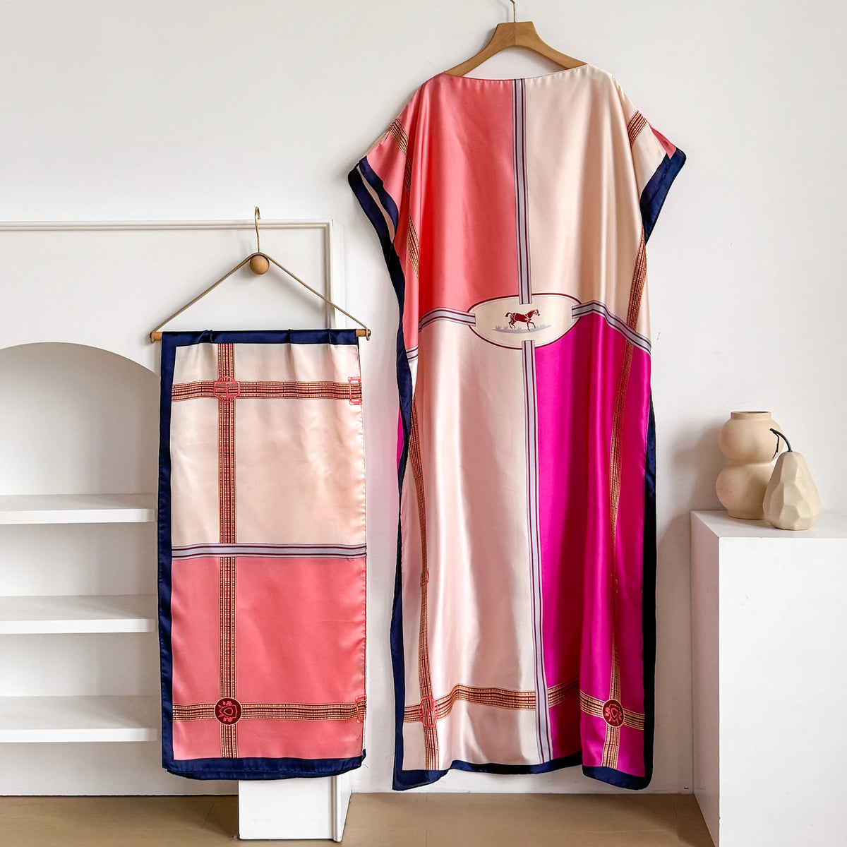 New Summer Fashion Women's Kaftan Dress with Big Scarf Loose Abaya Muslim Casual Print Shawl Robe African Style Dubai Turkey