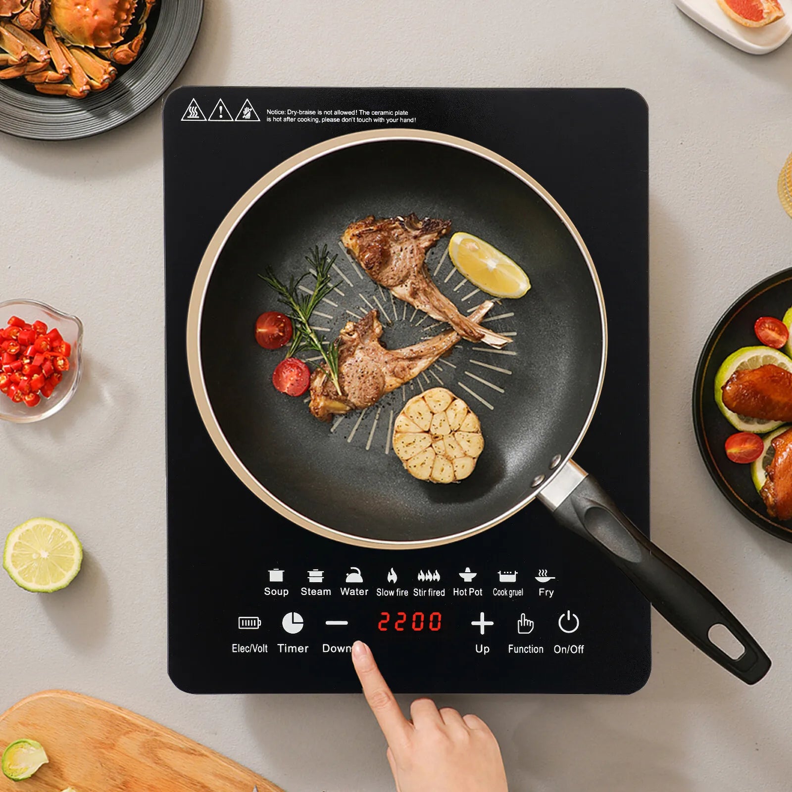 110V 750W Electric Induction Cooktop 8 Power Levels Touch Control Burner 180min Timer Portable Stove for Home RV