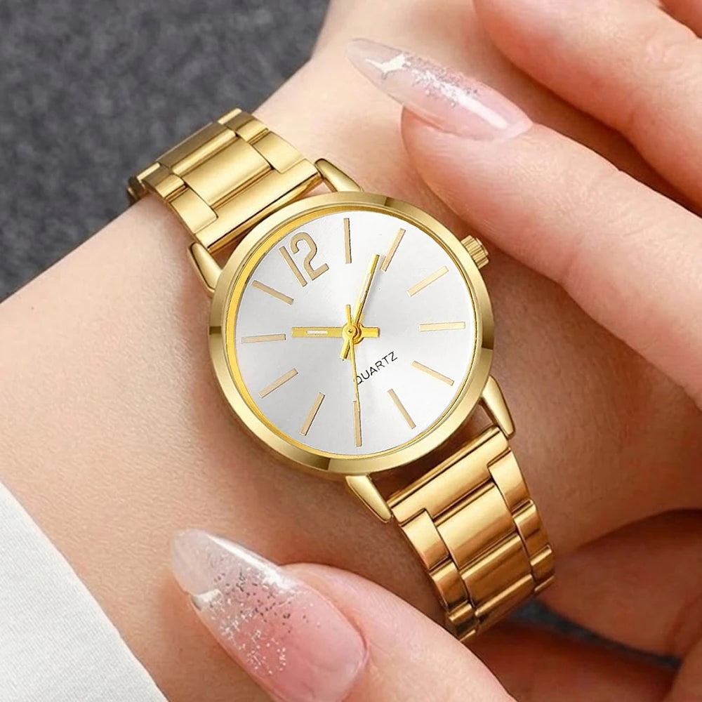 5Pcs/Set Unisex Jewelry Watches Women's Wristwatch Accessories Gold Fashion Business Elegant Trendy Classic Exquisite Simple Trendy Light Luxury Rhinestone Luxury Bracelet Watch Set Y2K Suitable for Travel, Vacation, Parties,