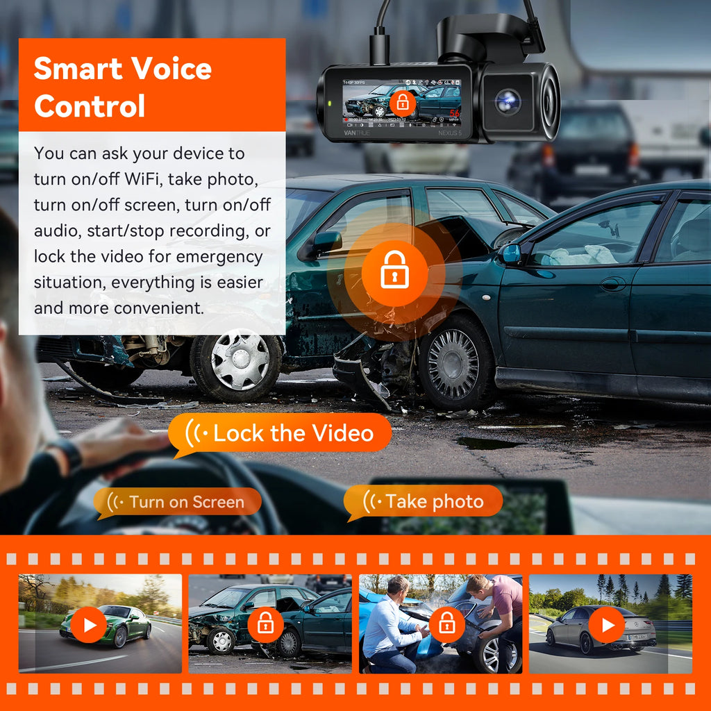 Vantrue N5 DashCam 4 Channel WiFi 360° All Sides 2.7K+1080P*3 GPS Tracking  Smart Voice Control Rotatable Camera Car accessories
