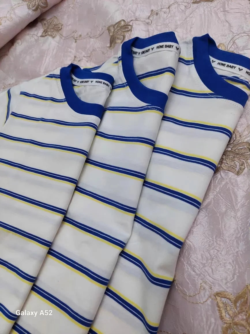 Children's Short-Sleeved Boys Girls 2024 Summer New Striped T-Shirt Baby Thin Section Half-Sleeved Bottoming Shirt Casual Wear