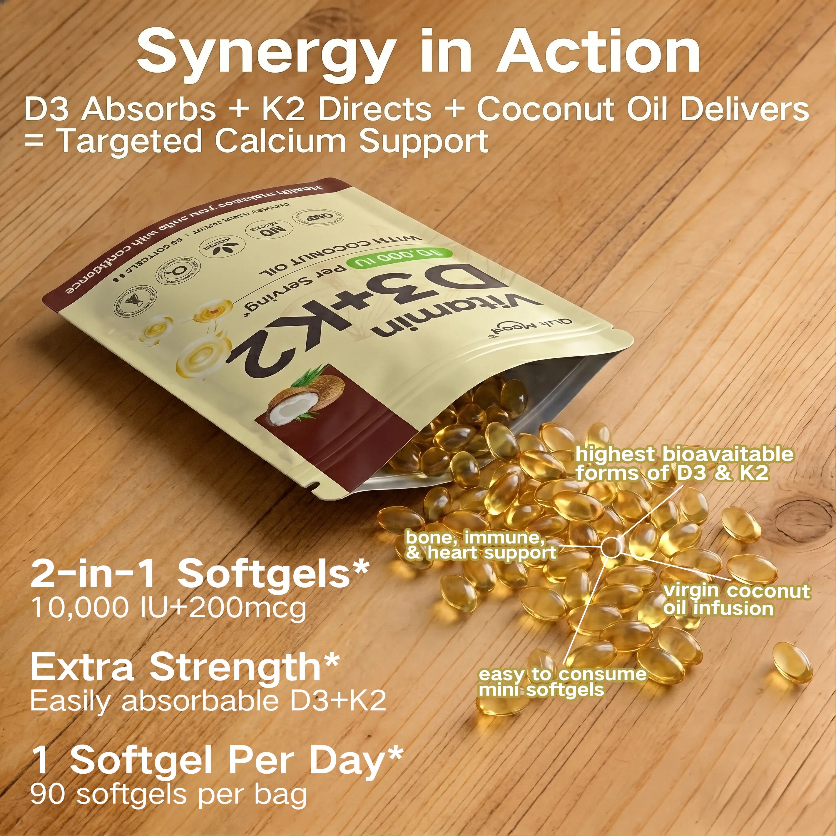 Vitamin D3K2, Assists Calcium Absorption, Trace Ingredient Vitamin Supplement Soft Capsule