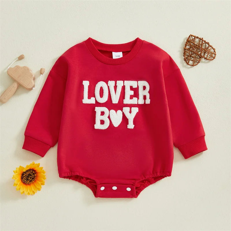 0-18M Baby Valentine Sweatshirt Romper Boys Girls Spring Fall Clothing Newborn Toddler Long Sleeve Letter Print Romper Jumpsuits