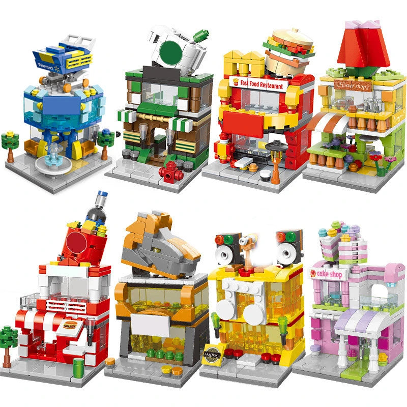 DIY Architecture Store Street View Food House Building Blocks Kit Girls Bricks Classic Movie Model Toys