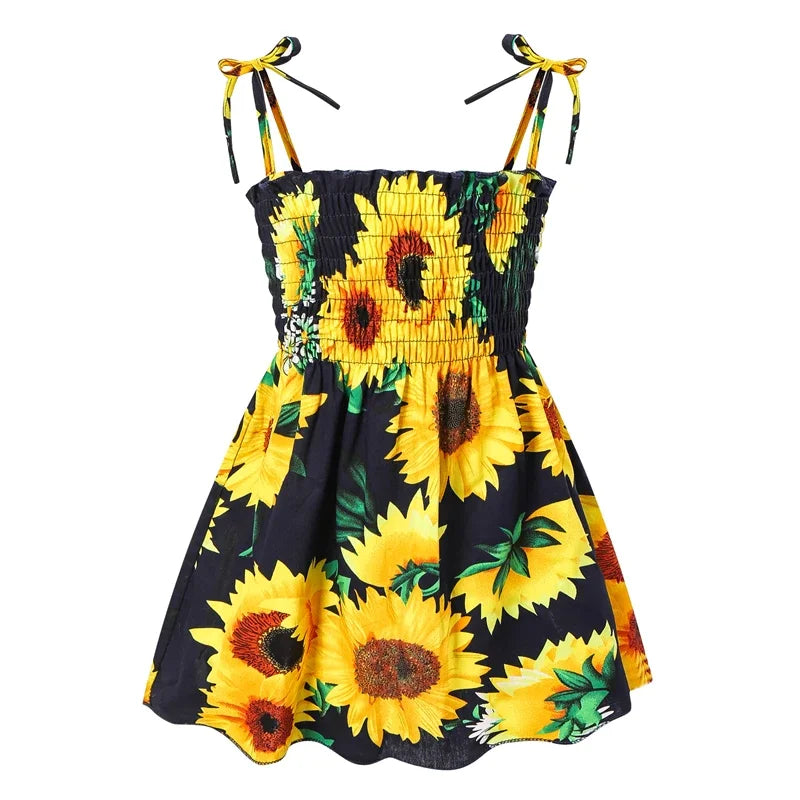 1-6 Years Kids Girls Sleeveless Flower Sundress Summer Beach Strap Princess Dress Cotton Children Clothes Girls Casual Dresses