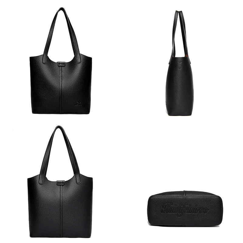 Genuine Brand Soft Leather Shoulder Bag For Women Casual Tote Bag Female Solid Color Purse Simple Design Handbag Commuting Sac