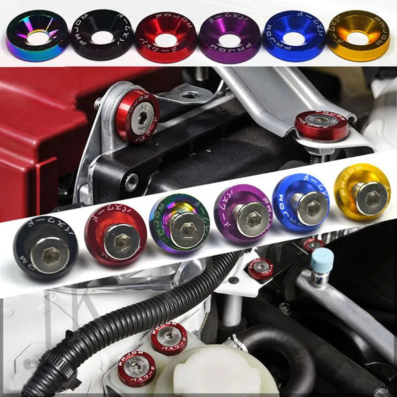 40pcs M6 Aluminum Car Modified Hex Fasteners Fender Washer Bolts JDM Bumper Engine Concave Screws Universal