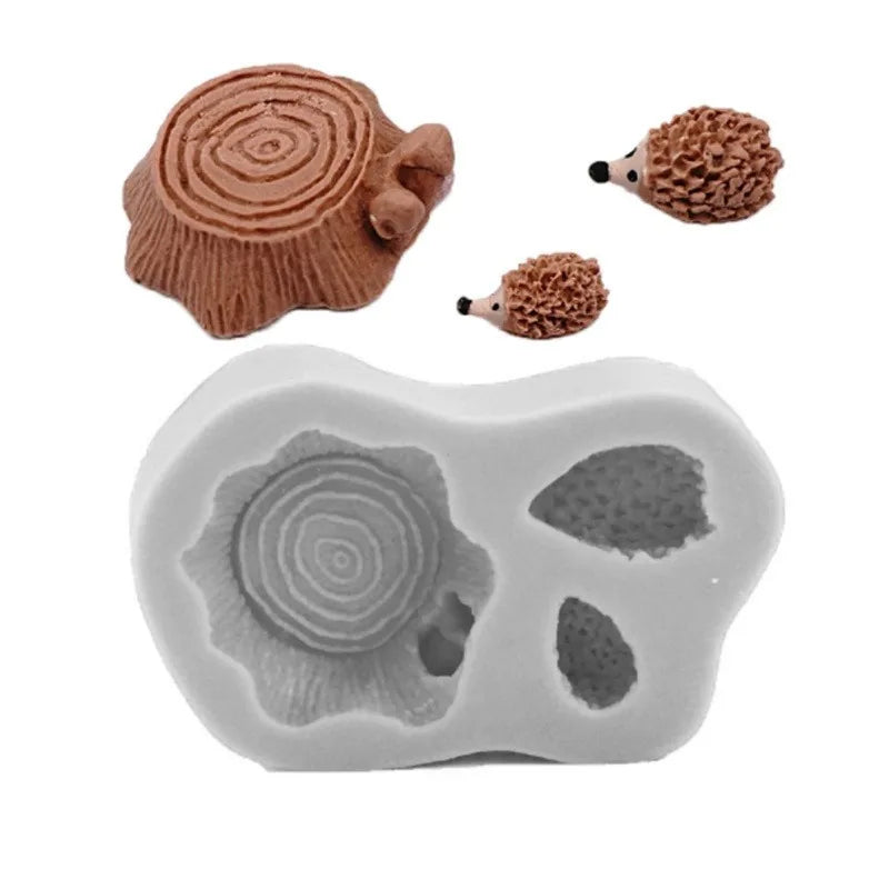 Tree Stump & Hedgehog Silicone Moulds Fondant Cakes Decorating Tools Sugarcrafts Chocolate Gumpaste Mold Baking Tools