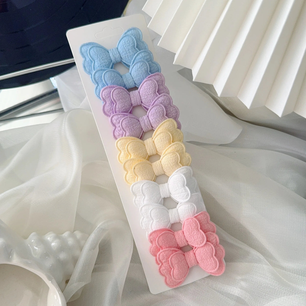 3/4/10Pcs Hot Sale Candy Color Hair Bows Clip Girls Double Layered Bow Cute Kid Bangs Hair Pin Cotton Safe Baby Hair Accessories